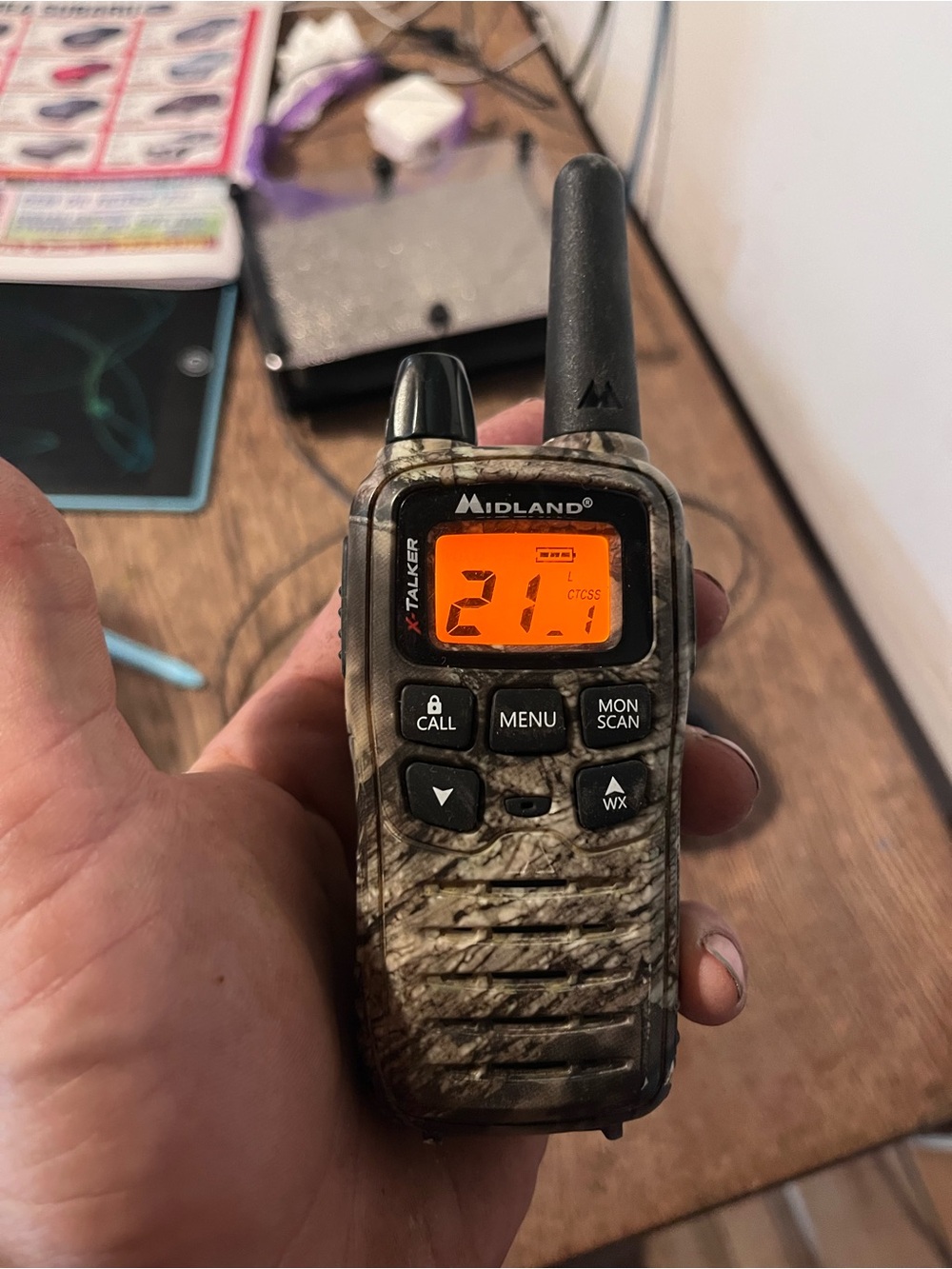 Midland Camo Portable Two-Way Radio - Camouflage Orange Display